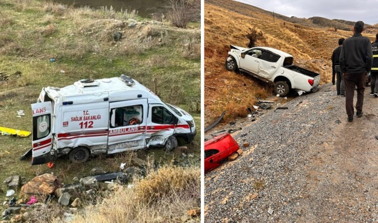 Bitlis’te peş peşe kaza: Otomobille kamyonet kafa kafaya çarpıştı, yaralıları almaya giden ambulans şarampole yuvarlandı!