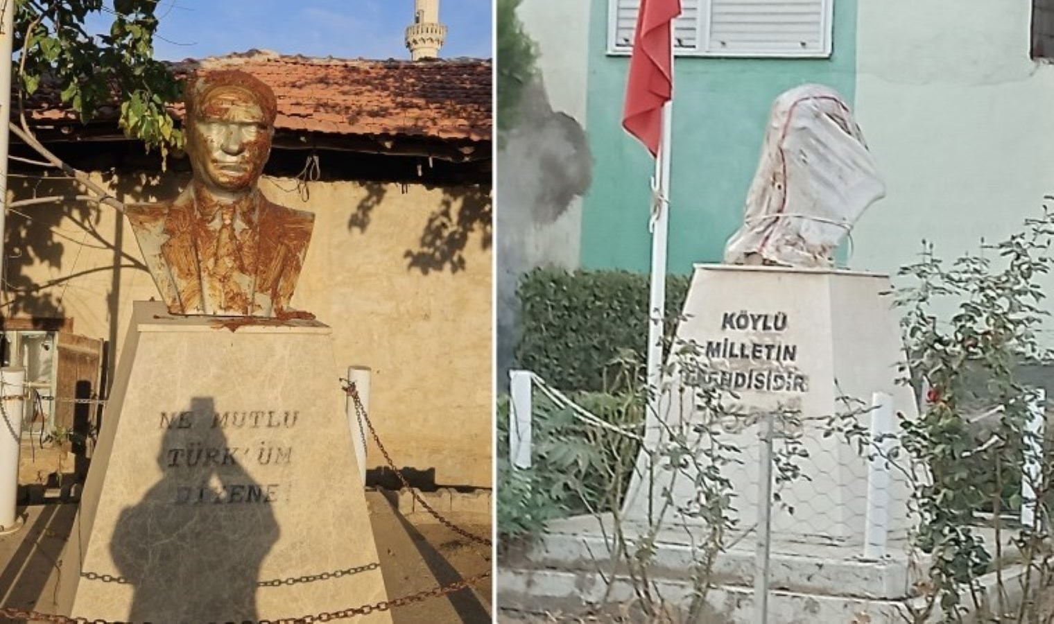 İzmir’de Atatürk büstlerine saldırı: Çuval geçirip dışkı sürdüler!