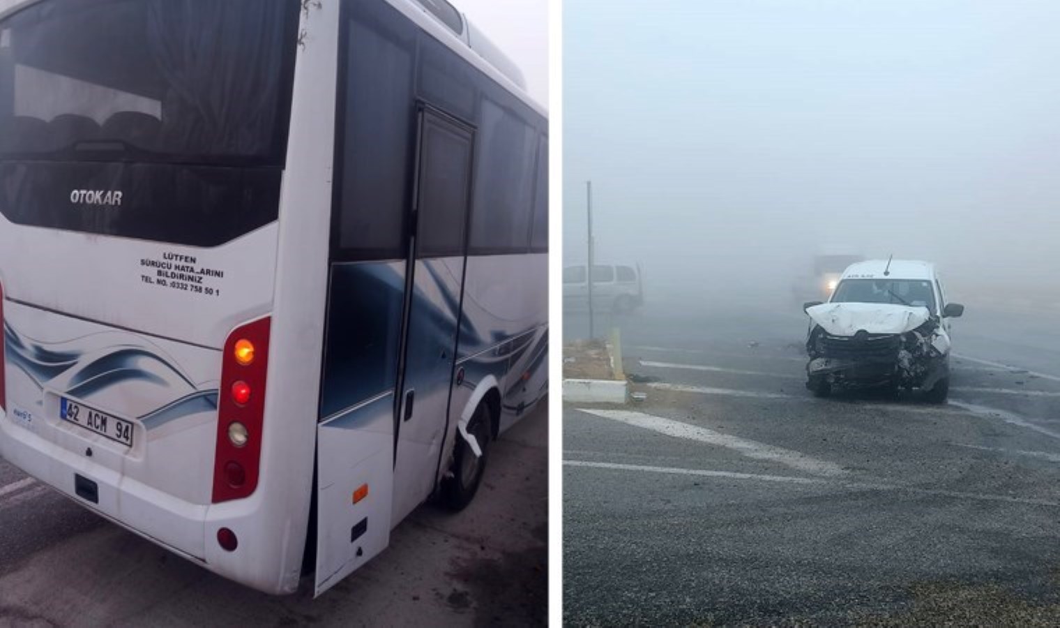 Konya’da faciadan dönüldü… Hafif ticari araç servis aracına çarptı: 2 yaralı